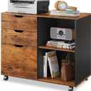 DEVAISE 3-Drawer Wood File Cabinet, Mobile Lateral Filing Cabinet, Printer Stand with Open Storage Shelves for Home Office, Rustic Brown, 15.7"D x 31.3"W x 24.7"H
