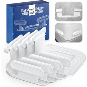 Bed Lock Sheet Holders Fit All Sheet Size, New Upgrade Sheet Straps Keep Sheets Firm & Tight, Bed Fitted Sheet Holder for Corners, Sheet Clips, Mattress Sheet Holder Strap, Sheet Secure Lock Fasteners (Snow White+Snow White Slider Lock)