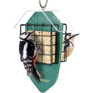 Kingsyard Double Suet Feeder for Outdoors Hanging, Recycled Plastic Tail-Prop Suet Bird Feeders with Rainproof Roof, Great for Woodpecker Chickadee Nuthatch (Green)