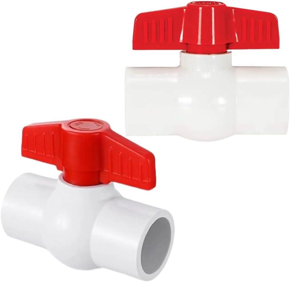 2'' PVC Ball Valves, Valve Water Shut Off Valves, Pipe Fittings, Turn Red T-Handle Shut-Off Valve, for Cold Water Supply lines, Swiming Pool, Sewage Pump, Irrigation System (Pack of 2)