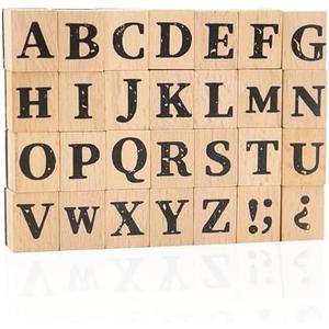 28-Piece Wooden Alphabet Stamps Set, 1 Inch Rubber Stamps, Retro Capital Letter Stamps Seal Series for Crafting, DIY Projects, Card Making, Scrapbook (Letter Stamps)
