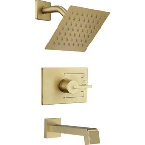 SOOOHOT Brushed Gold Shower Fixtues, Tub and Shower Faucet Set Combo with 6 Inch Gold Shower Head and Tub Spout, Gold Shower Head and Handle Set (Valve Included)