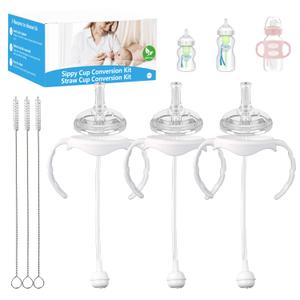Straw Cup Conversion Kit Compatible with Dr. Brown's Wide-Neck Baby Bottles,Toddler Transition Kit with Soft Straw Nipple,Bottle Handles,Storage Bottle Caps (Model 2)