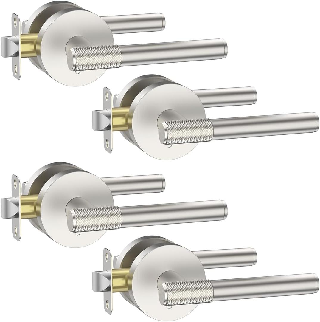 Asidrama 4 Pack Privacy Brushed Nickel Door Handles, Door Lever with Door Knobs Indoor for Bedroom or Bathroom, Heavy Duty Door Handles Interior with Locks for Left Right Sided Doors