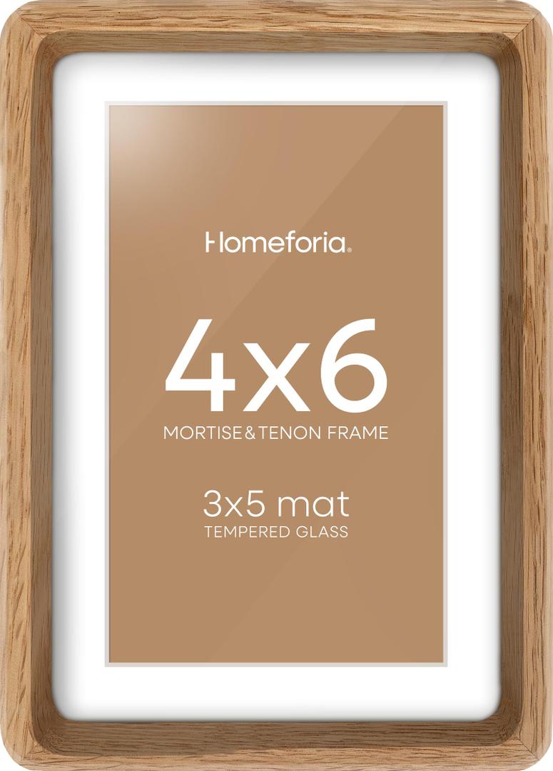 Homeforia 24x36 Mortise&Tenon Natural Oak Poster Frame, 20x30 Mat, Glass