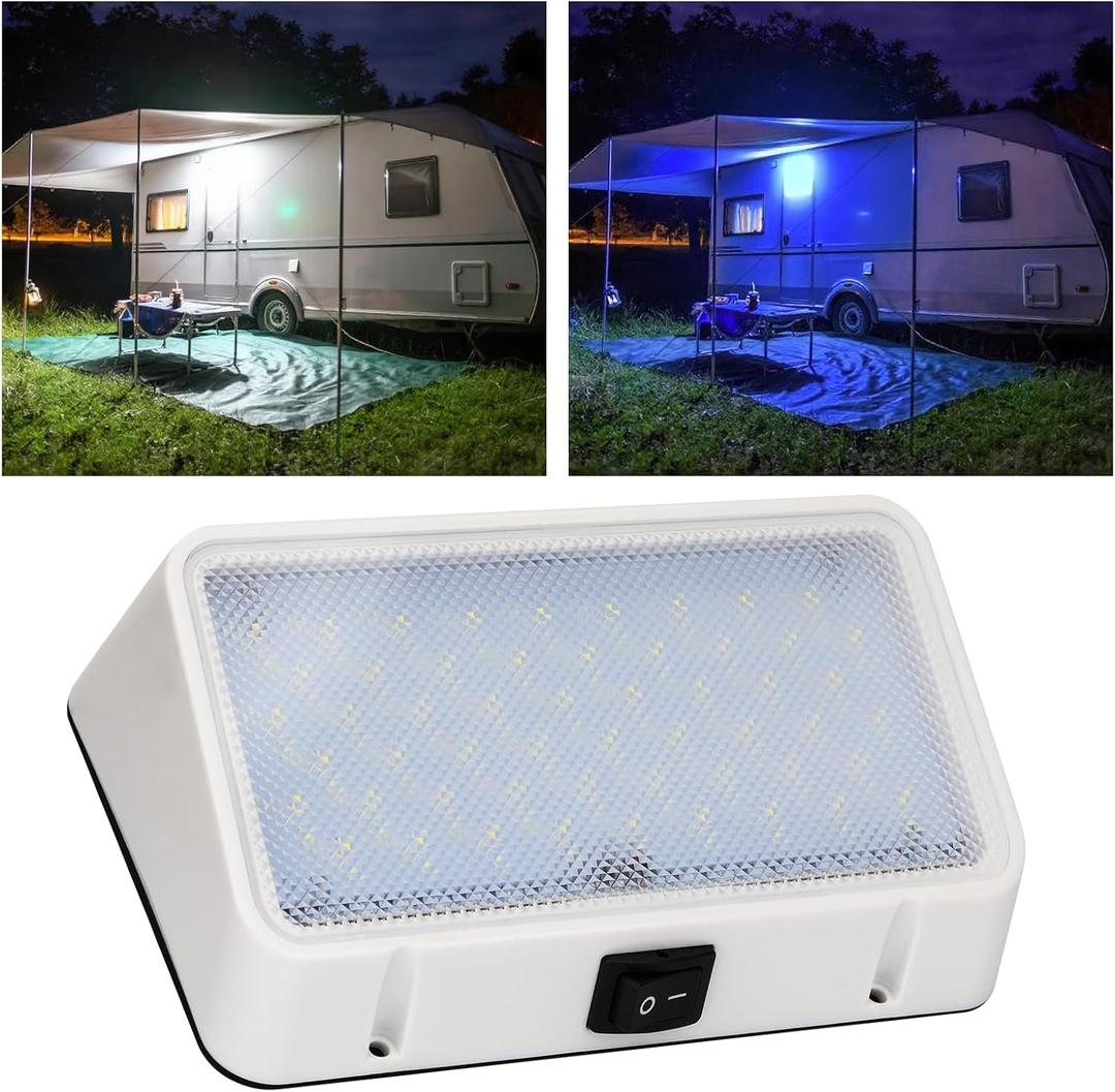RVZONE 12V RV LED Exterior Porch Light with Waterproof Switch, Dual Color Switchable White and Blue, 1500LM Bright RV Porch Light. Suitable for RV Camper Travel Trailer Motorhome(White Housing)