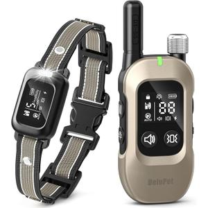 Delupet 2-in-1 Dog Bark & Shock Collar 4500FT Dog Training Collar with Remote, 3 Training Modes & LED Light, IPX8 Waterproof E Collars with Anti-Barking for Small Medium Large Dog (Titanium)