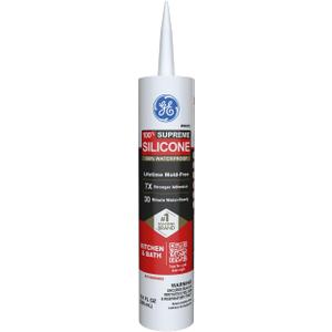 GE Supreme Silicone Caulk for Kitchen & Bathroom, White, 10 fl oz Cartridge, 1 Pack - 100% Waterproof Silicone Sealant, 7X Stronger Adhesion, Shrink & Crack Proof