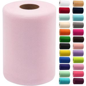 Light Pink Tulle Fabric Rolls 6 Inch by 100 Yards (300 feet) Fabric Spool Tulle Ribbon for DIY Light Pink Tutu Bow Baby Shower Easter Birthday Party Wedding Decorations Christmas Craft Supplies