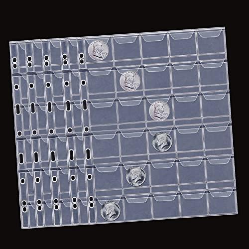 MUDOR Coin Pocket Pages, PVC-Free Coin Sleeves - 30-Pocket Sheets for Binders