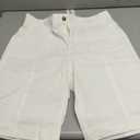 luvamia Bermuda Shorts for Women Knee Length High Waisted Cotton Elastic Waist Summer Dressy Casual Long Chino Shorts (Large, Cream White)