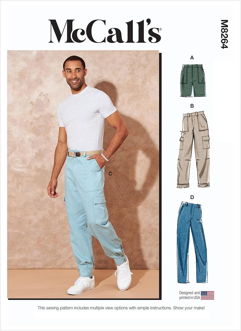 McCall's M8264AA Men's Bermuda Shorts and Cargo Pants Sewing Pattern Kit, Code M8264, Sizes 34-36-38-40-42