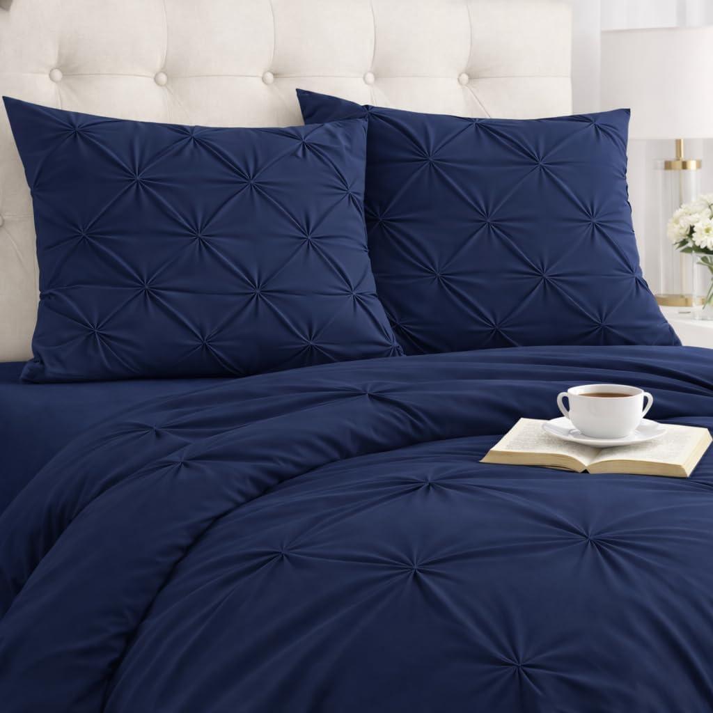 COTTON STICH Pinch Pleated Standard Pillow Shams  Navy Blue, 20x26 Inches, Zipper Closure  Set of 2, 100% Egyptian Cotton, 600 Thread Count, Soft Breathable Skin-Friendly Decorative Pillow Covers