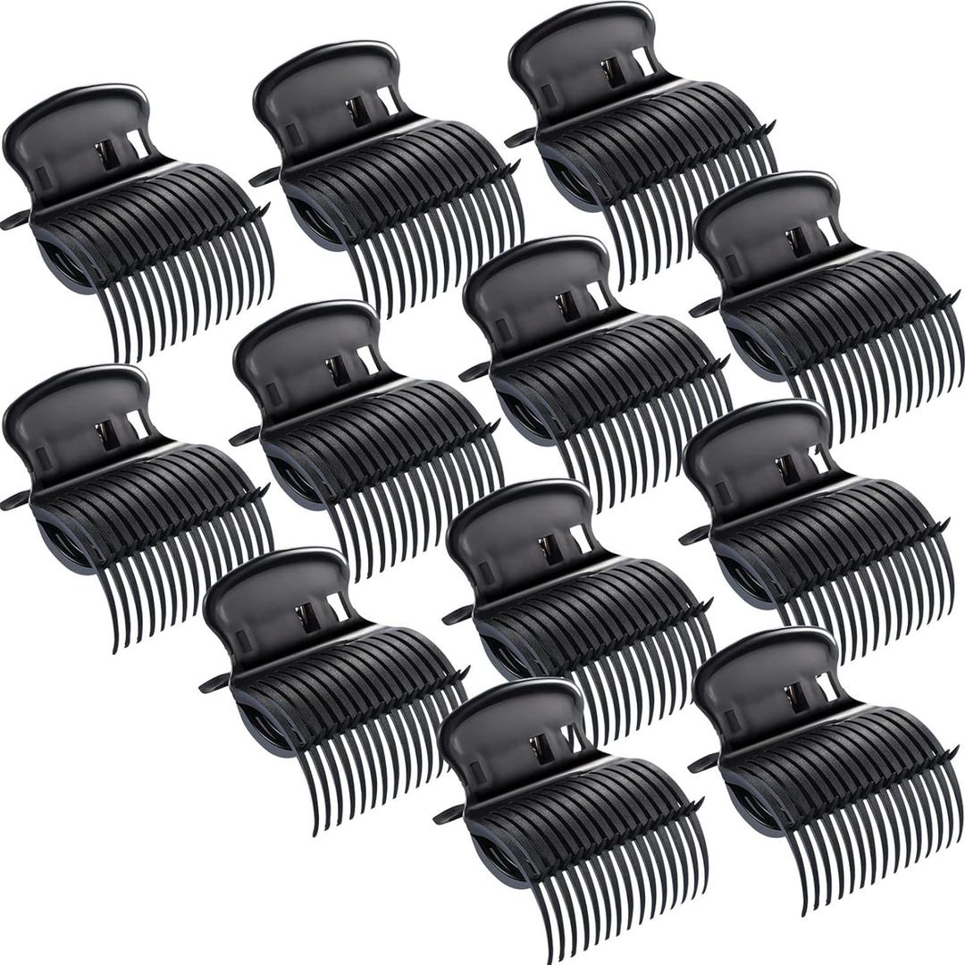 Hot Roller Clips Hair Curler Claw Clips Replacement for Women Girls Hair Section Styling (12 Pieces, Black)
