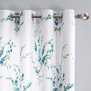 MYSKY HOME Floral Curtains 63 Inch Length 2 Panels for Bedroom Living Room Thermal Insulated Light Filtering Soft Curtains for Home Decor Grommet Leaf Flower Printed Window Treatments, Sage