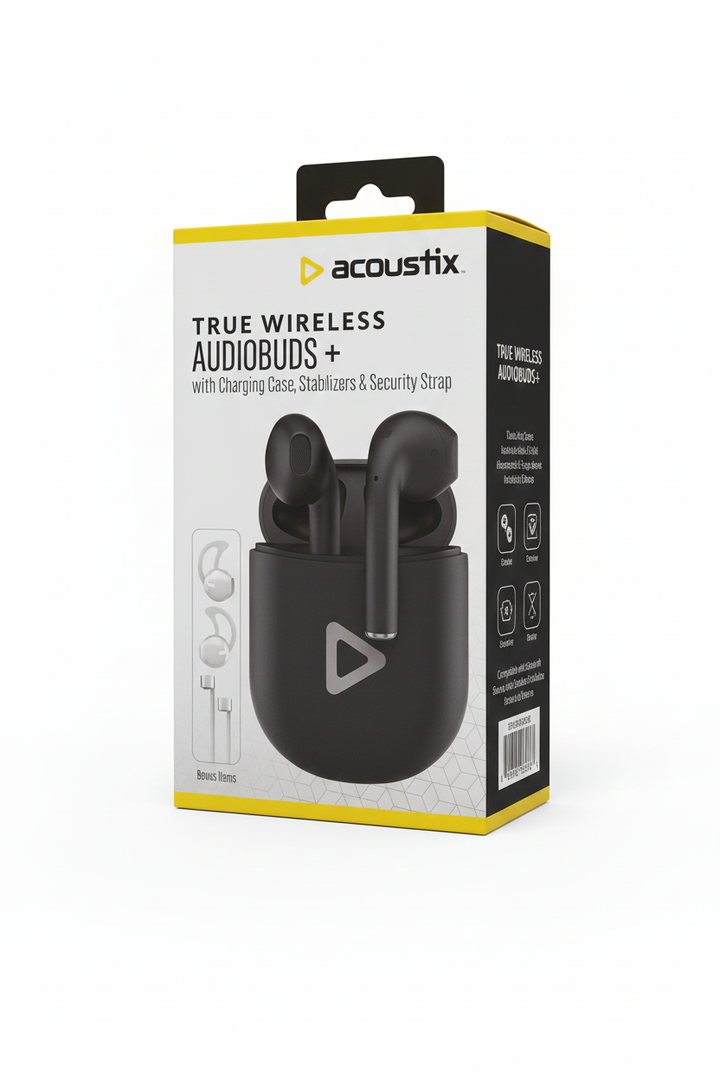 Acoustix AudioBuds+ True Wireless Earbuds with Charging Case - Black