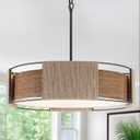 23.62'' Rattan Chandeliers Farmhouse Drum Chandelier for Dining Room, 23.62"【4 Lights】