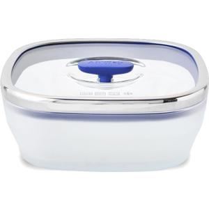 Anyday 5.5-Cup Square Glass Food Storage with Glass Lid | Plastic-Free Meal Prep & Microwave Cookware | Stackable Airtight Storage Container with Vented Lid for Microwave-Safe Reheating (Blueberry)