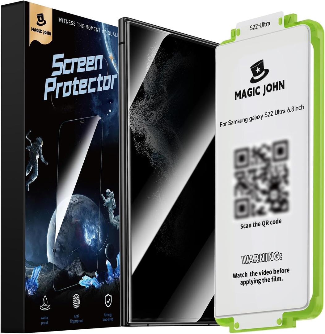 MAGIC JOHN 2 Pack for Samsung Galaxy S22 Ultra Privacy Screen Protector [PET film] Not Glass 6.8 inch,[100% Fingerprint ID Compatible] Anti Spy, Easy Installation Tray