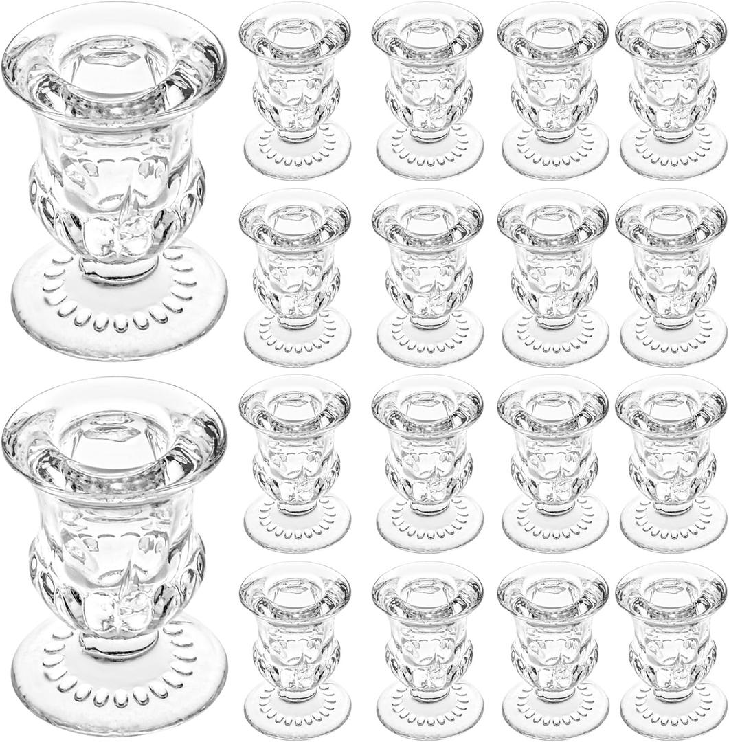 18Pcs Glass Taper Candle Holders Bulk Clear Crystal Candle Stick Candle Holders Elegant Tapered Candlestick Holders Bulk Glass Candlestick for Table Centerpiece Wedding Party Christmas Thanksgiving (Transparent)
