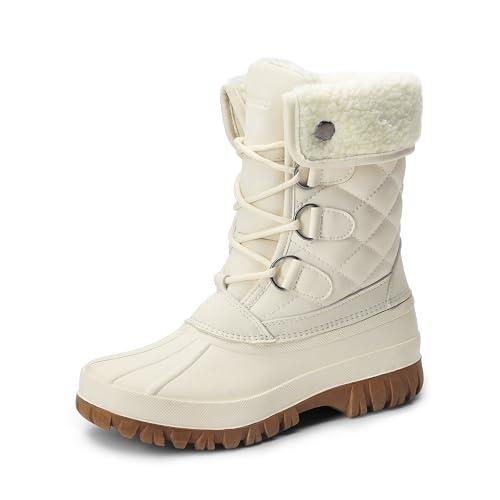 DREAM PAIRS Women's Winter Duck Boots Mid Calf Warm Insulated Faux Fur Lined Waterproof Lace Up Snow Boots,Size 10,Beige,SDSB2422W