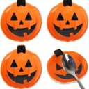 Whaline 4Pcs 2.6inch Halloween Mini Ceramic Spoon Rests Orange Black Pumpkin Small Coffee Spoon Holder for Coffee Stirrers Teaspoon Bar Spoon Coffee Station Bar Accessories
