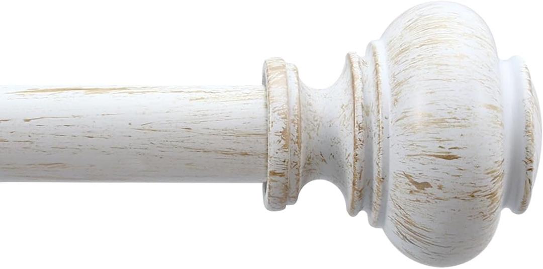 White Curtain Rods for Windows 66 to 120 Inch, Wood Curtain Rod Adjustable Boho Decorative Drapery Rods 1'' Heavy Duty Windows Rod for Farmhouse Kitchen Bedroom Living Room