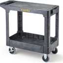 ELAFROS Heavy Duty Plastic Utility Cart Flat top 37 x 18.8 Inch - Work Cart Flat Shelves and 2 Swivel 2 Fixed Wheels Safely Holds up to 550 lbs - 2 Tier Service Cart Mail cart, Gray