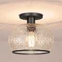 Black Vintage Semi-Flush Mount Ceiling Light with Globe Glass. Ideal for Small Kitchen, Closet, Hallway, Entryway, and Bathroom Lighting (7.68in-ceiling)
