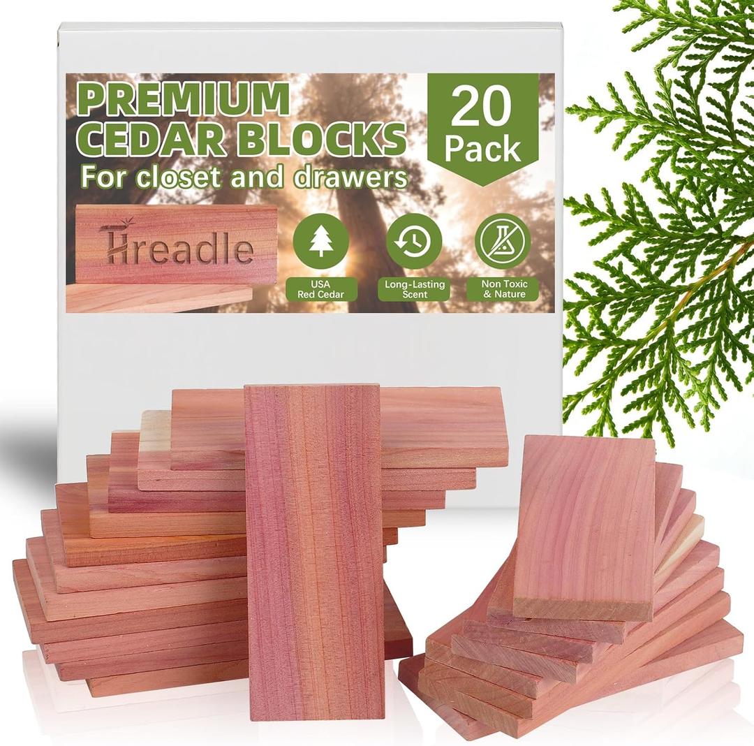 Natural Red Cedar Blocks for Clothes Storage, Drawer Freshener, Cedar Blocks for Closet, Storage Bags, Cabinets (20 PCS) (1 Count (Pack of 20))