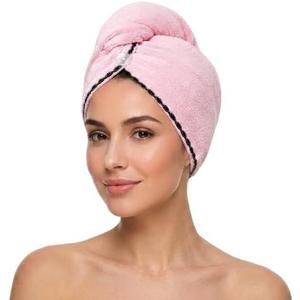 Luxury Microfiber Hair Towel Wrap for Women Quick Dry, Anti-Frizz, Lightweight, Soft Hair Turban for Wet Hair (Pink)