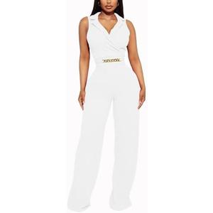 FairyLove Women's Strapless Tube Top Rompers Casual Off Shoulder Printed Sleeveless Belted Wide Leg Jumpsuit with Pockets Large