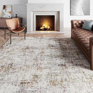 Modern Grey Multi Area Rug 8x10 Machine Washable Living Room Large Carpet Non Slip Bedroom Kitchen Mat Indoor Accent Abstract Distressed Throw Rug Low Pile for Dining Room Office (8' x 10' (Rectangular), Accent | Grey Multi)