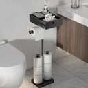 VOLDRA Toilet Paper Holder Stand with Shelf, Free Standing Black Toilet Paper Roll Holder with Wipes Storage Drawer Heavy Duty Floor Bathroom Tissue Holder Freestanding No Drill Tp Holder for 7 Rolls