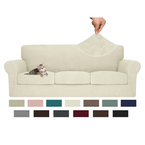 MAXIJIN 4 Piece Couch Covers for 3 Cushion Couch Sofa Covers, Stretch Couch Slipcovers for Sofas with 3 Cushions, Thick 3 Seat Furniture Protector for Dogs Pet (71"-91", Beige)