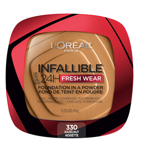 L'Oreal Paris Makeup Infallible Fresh Wear Foundation in a Powder, Up to 24H Wear, Waterproof, Hazelnut, 0.31 oz.