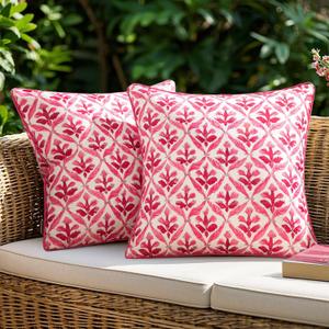 MIULEE Floral Decorative Pillow Covers Set of 2,Block Print Throw Pillowcases Outdoor Boho Farmhouse Vintage Summer Accent Cushion Covers for Couch paito Garden Sofa Bed 18x18 Inch, Hot Pink