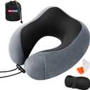 Airplane Pillow, Travel Neck Pillow with Memory Foam - Adjustable Buckle & Machine Washable Cover for Neck Support, Includes Eye Mask & Ear Plugs (Grey)