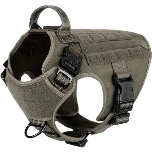 ICEFANG Tactical Dog Harness, Medium Size, 2X Metal Buckle, Working Dog MOLLE Vest with Handle, No Pulling Front Leash Clip, Hook and Loop Panel (Green, M (Pack of 1))