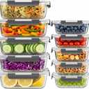 Dealusy 10 Sets (20-Piece) 4.5 Cup & 1.5 Cup Glass Food Storage Containers with lids, Airtight Leak-proof Glass Meal Prep Containers with Lids, Microwave Oven Freezer Dishwasher Safe, Gray, 12 ounces