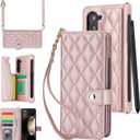 for Samsung Galaxy Z Fold 5 Wallet Case with 6 Credit Card Slots and S-Pen Slot, RFID Blocking, Adjustable Strap, Multi Card Function Premium Leather Magnetic Clasp Kickstand Cover.(Rosegold)