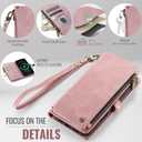 Defencase Compatible with iPhone 12/Pro Case Wallet with RFID Blocking Card Holder for Women Men, PU Leather Magnetic Snap Flip Zipper Strap Wallet Phone Case Fit for iPhone 12 & 12 Pro 6.1, Rose Pink | RFID Blocking, Card Holder, for Women Men, PU Leather, Magnetic Snap, Flip