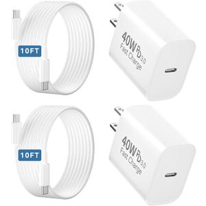 40W USB C Fast Phone Charger, iPhone USB C Type C Charges with 10 FT USB C Cable Fast Charging Cord for iPhone 17 Pro Max/17 Pro/Air/17/16/16Pro/16ProMax/Plus/15/S24/S25 (White)