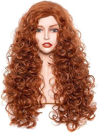 Gerulyss 28 Inches Long Wavy Ginger Wigs for Women Auburn Natural Curly Synthetic costume Hair Wig Fox Red Fluffy Full Head Halloween Wig