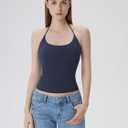 SUUKSESS Halter Tops for Women Tank Tops with Built in Bras Double Lined Open Back Y2K Going Out Camisole (Blue, S)