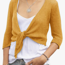 YeMgSiP Women's Tie Front Shrug 3/4 Sleeve Bolero Sheer Knotted Lightweight Cardigan Sweaters Short Shawl Tops, S