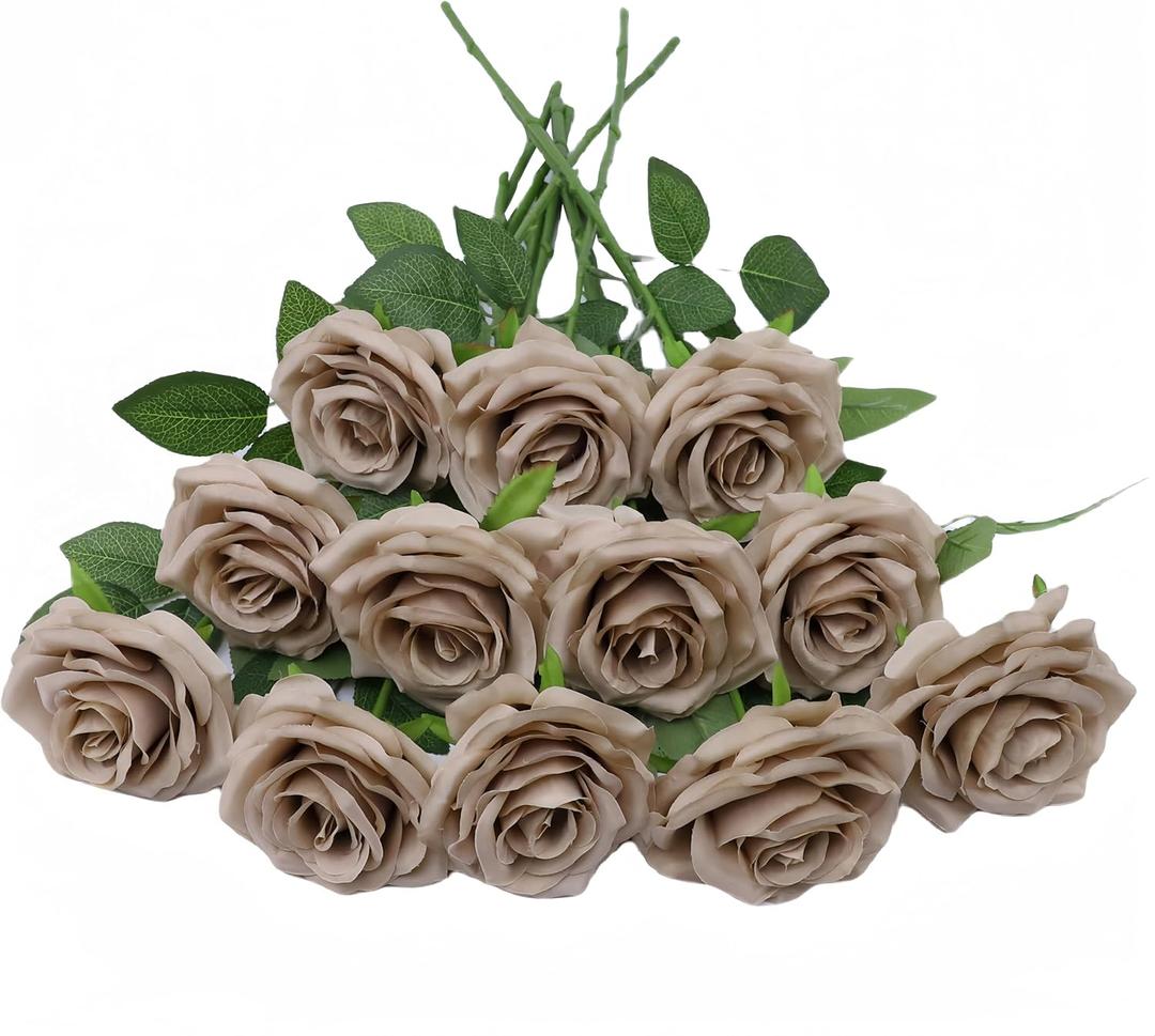 LVEFIT 12pcs Artificial Rose Flower Sand Rose Flower with Long Stem Silk Roses Bouquet for Wedding Bridal Shower Party Home Decoration