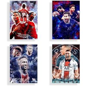 Famous Football Superstar Ronaldo, Messi, Neymar And Mbape Set of 4 Poster Prints Wall Decor Bedroom for Living Room Sport Room Gift for Football Fan - UNFRAMED - Size (10 × 8 inch)