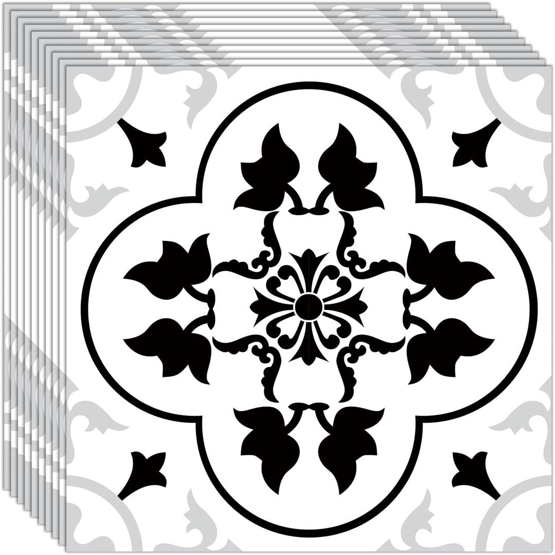 24pcs Floor Tile Stickers Peel and Stick Wall Tiles Decals PVC Self-Adhesive Subway Sticker for Kitchen Backsplash Bedroom Bathroom Fireplace Laundry Table Decoration 7.87"*7.87" Black & White (Ptf-61)