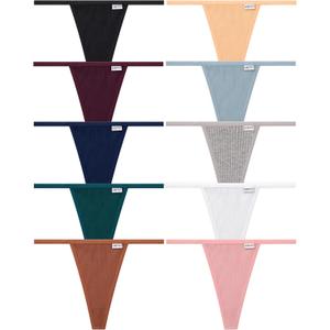 FINETOO 10 Pack G-String Thongs for Women Cotton Panties Stretch T-back Tangas Low Rise Hipster Underwear Sexy Medium, Set9-10pack